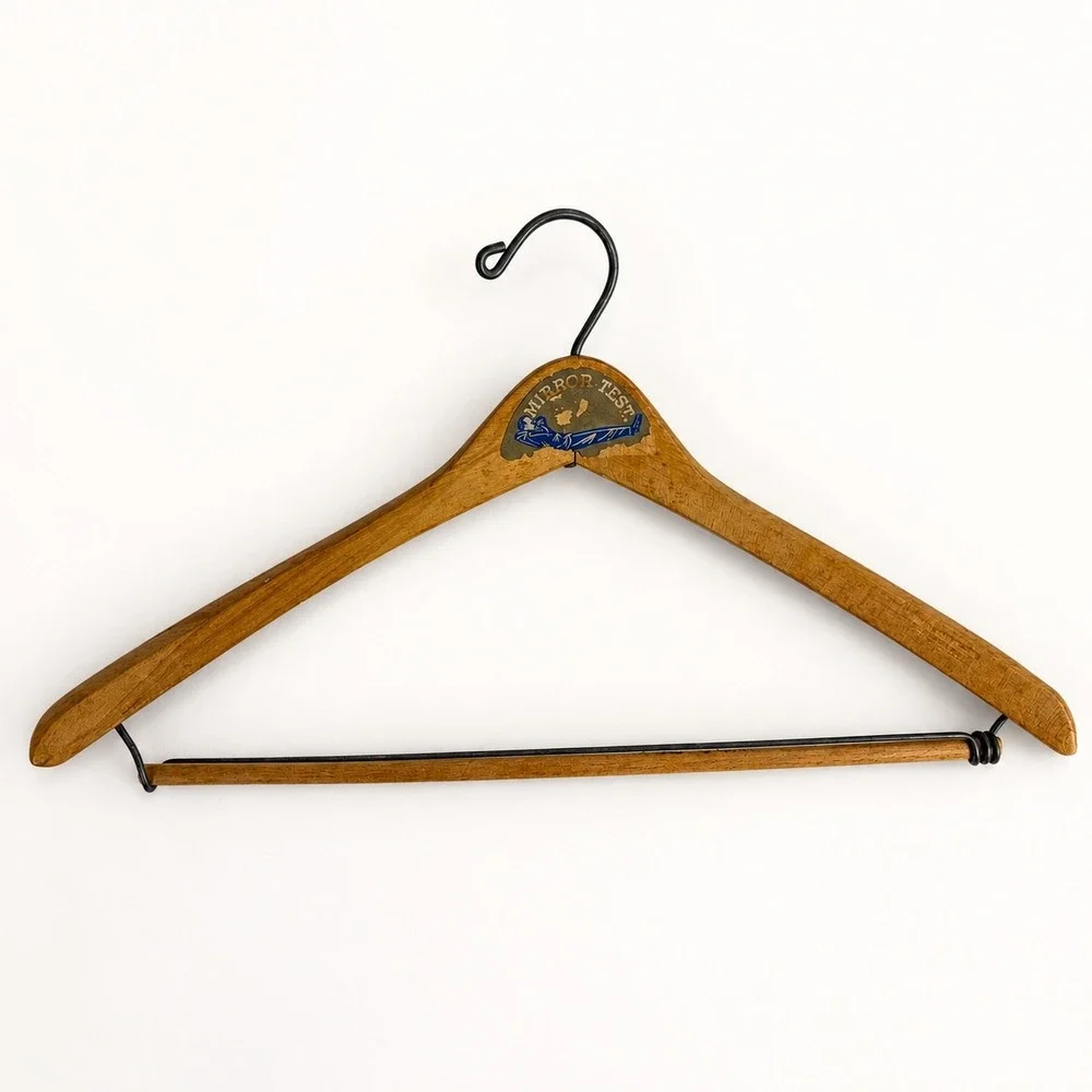 Vintage Mirror Test Wooden Suit Hanger Wishbone Pants Bar MCM Haberdashery